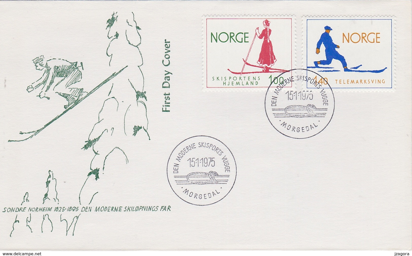 SKIING SKI SPORTS SKIFAHREN NORWAY NORGE NORWEGEN 1975 MI 695 696 FDC Sport History - Ski