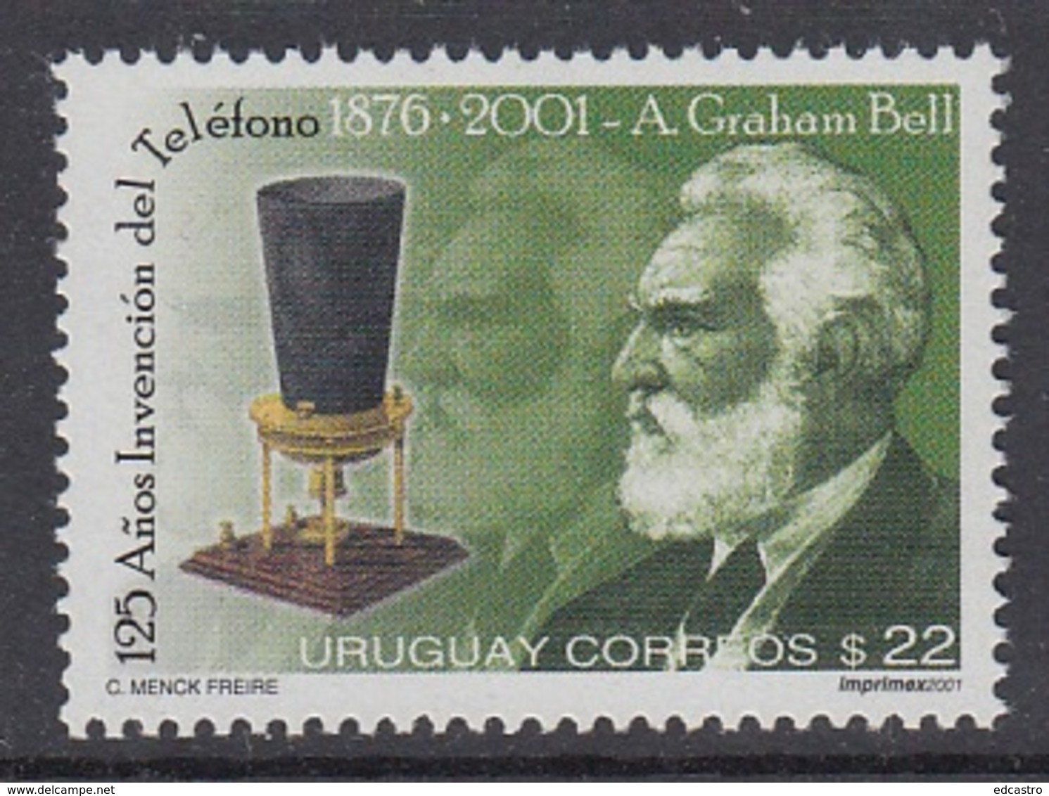 4.- URUGUAY 2001 125 Years Of The Invention Of The Telephone (A. Graham Bell) - Telekom