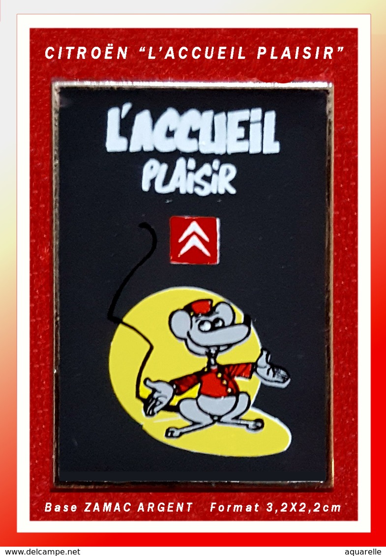 SUPER PIN'S CITROËN : "L'ACCUEIL PLAISIR"chez Les Concessionnaires, Visuel Sympa Sur Base ZAMAC ARGENT, 3,2X2,2cm - Citroën