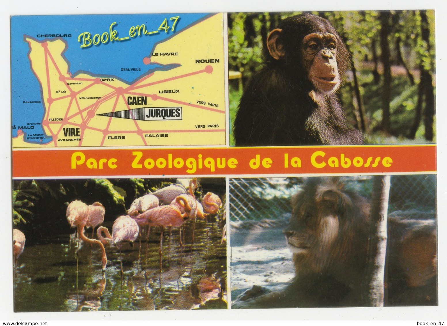 {79227} 14 Calvados , Jurques , Parc Zoologique De La Cabosse , Carte Et Multivues ; Chimpanzé , Lion , Flamants Roses - Cartes Géographiques