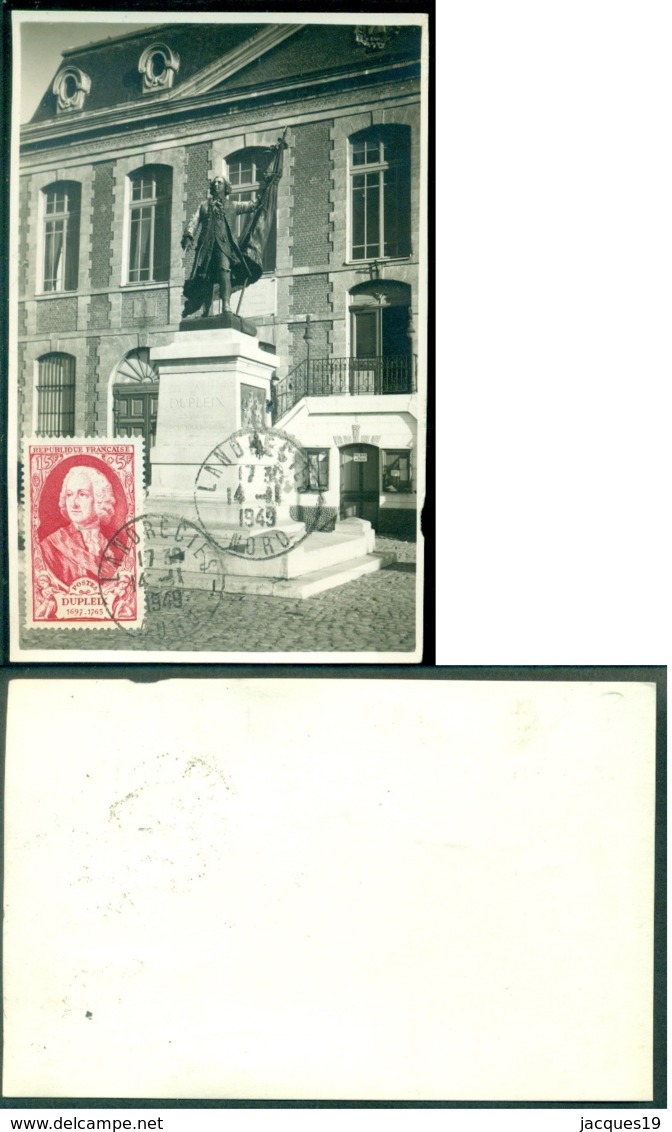 France 1949 Carte Maximum Landrecies, Monument Dupleix Avec Mi - 1940-1949