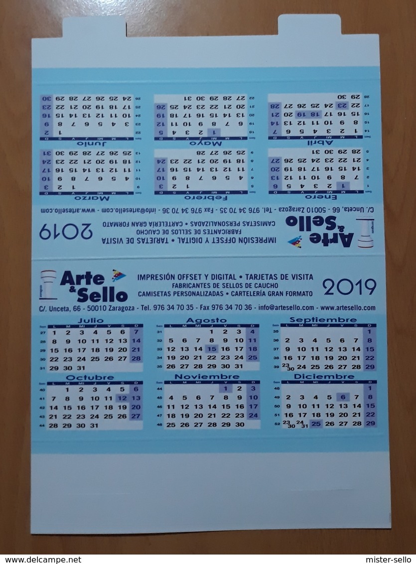 2019 CALENDARIO TAMAÑO MEDIANO PUBLICIDAD ARTE & SELLO. - Big : 2001-...