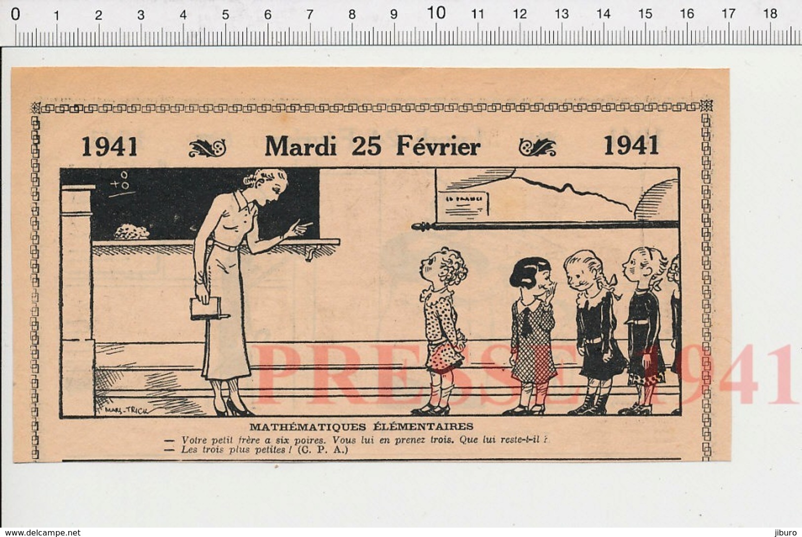 2 Scans 1941 Humour école Enfant Mathématiques Arithmétique Calcul Fruit Poire Tableau éponge Balance Pesage 223XP - Non Classés