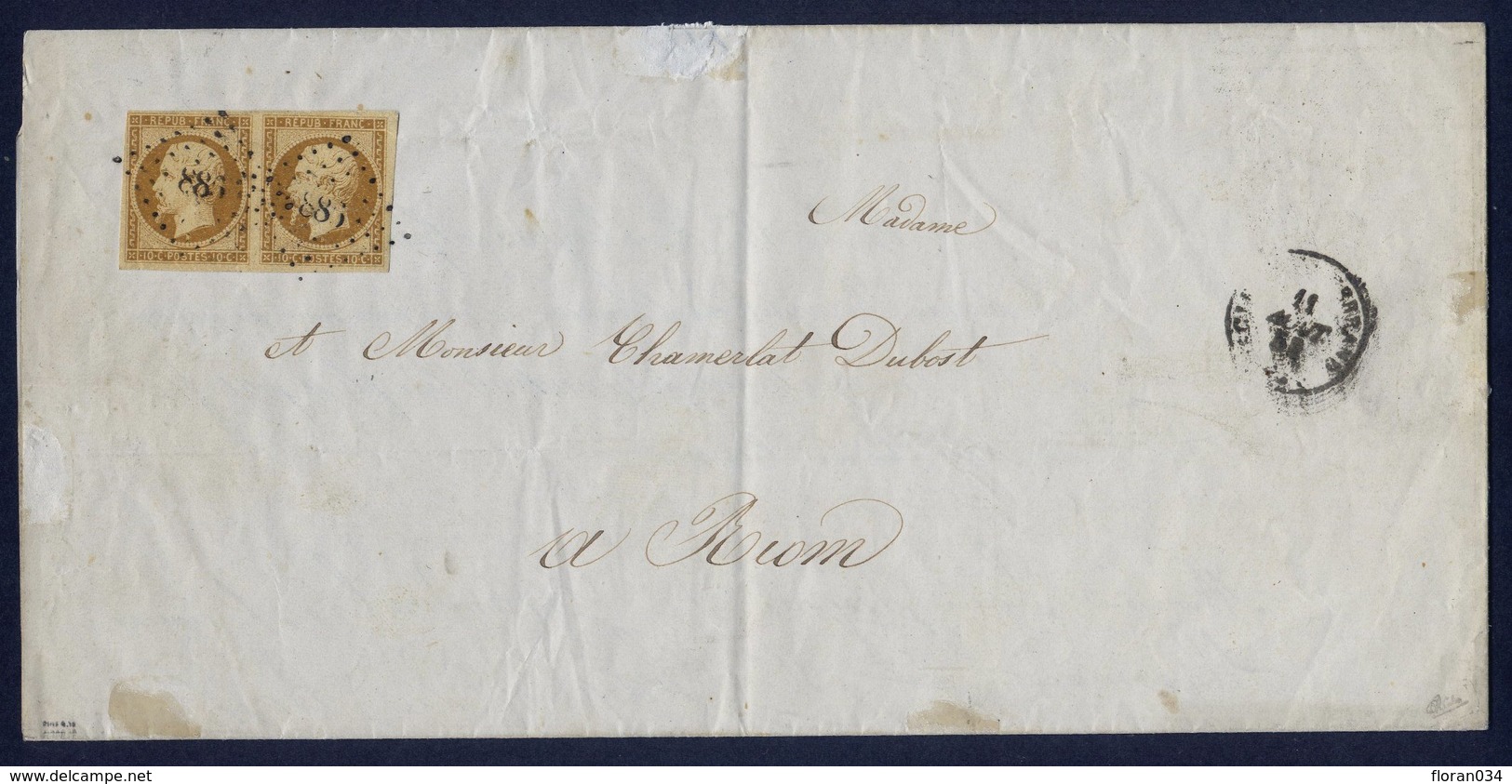 France N° 9 Paire S/Lettre Obl. Pc 886 Signé Calves - Cote 3000 Euros - 1852 Louis-Napoléon