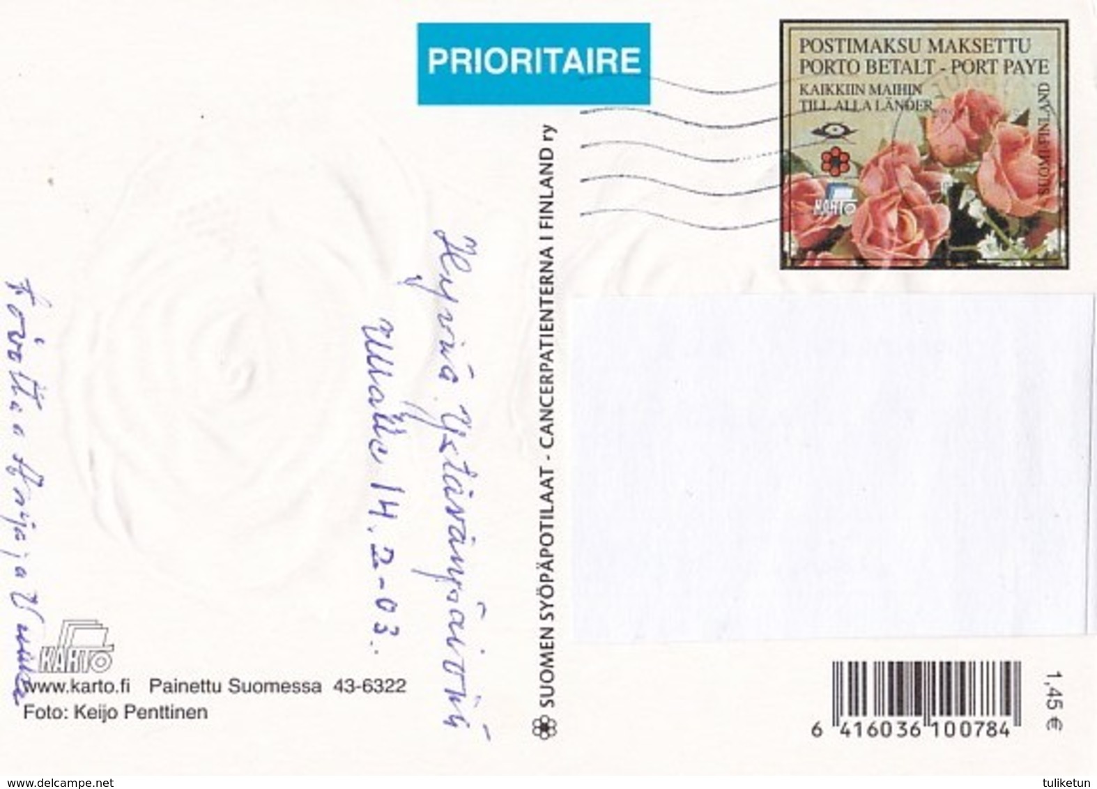 Postal Stationery - Roses - Flowers - Finnish Cancer Patients - Suomi Finland - Postage Paid - Entiers Postaux