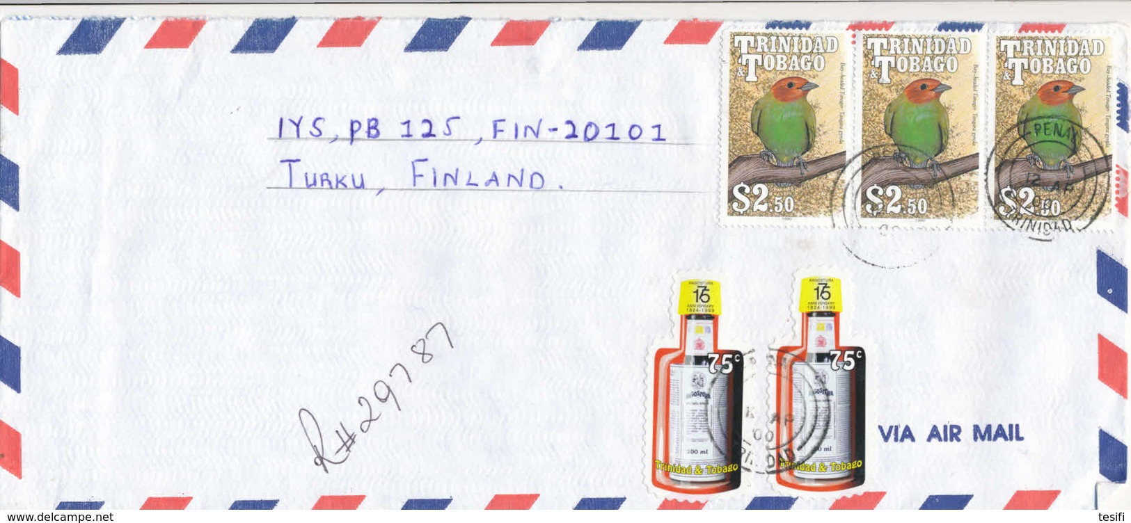 Trinidad & Tobago 2000  A Long R-cover To Finland, Bottle Shape Stamps, Birds - Trinité & Tobago (1962-...)