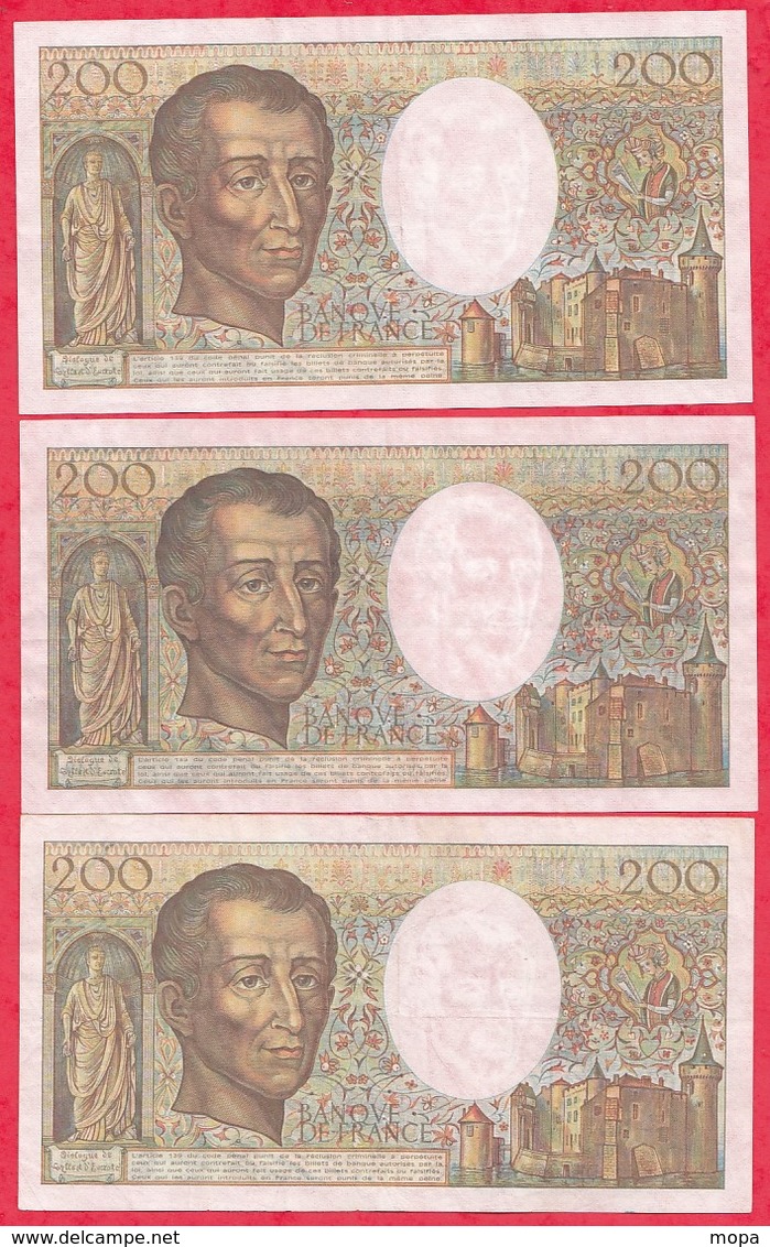 France 3 Billets 200 Francs "Montesquieu" -1986-XF/SUP+-----1987-VF/SUP--1989-F/TTB- (PETIT PRIX DE DEPART A SAISIR) - 200 F 1995-1999 ''Eiffel''