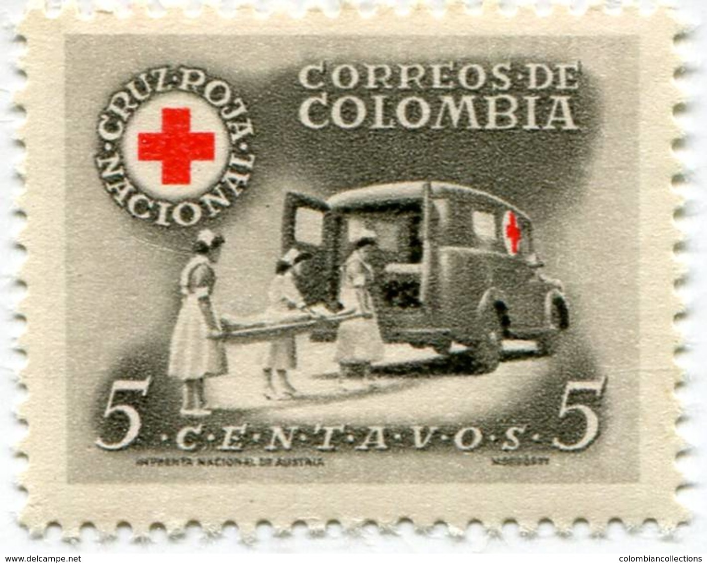 Lote CR17, Colombia, 1958, Sello , Stamp, Cruz Roja, Red Cross, Ambulance, Nurse - Colombia