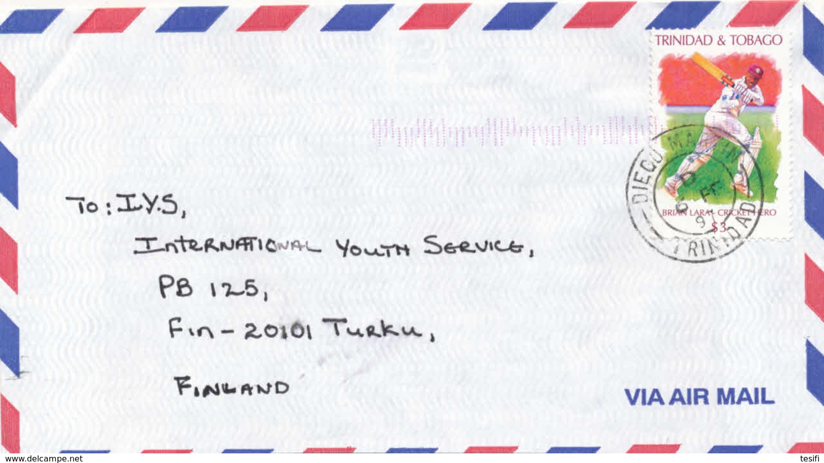 Trinidad & Tobago 1997 A Cover To Finland, Cricket Player, Great Postmark - Trinidad & Tobago (1962-...)