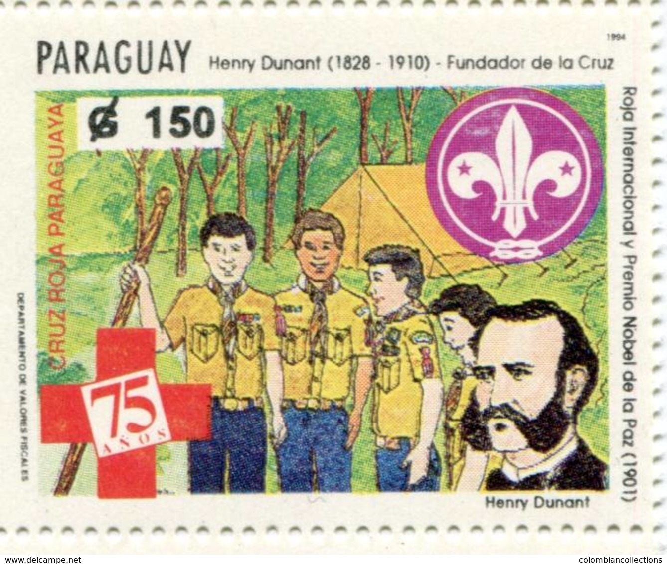 Lote PY49, Paraguay, 1994, Sello, Stamp, Cruz Roja, Scout, Henry Dunant, Nobel, Red Cross - Paraguay