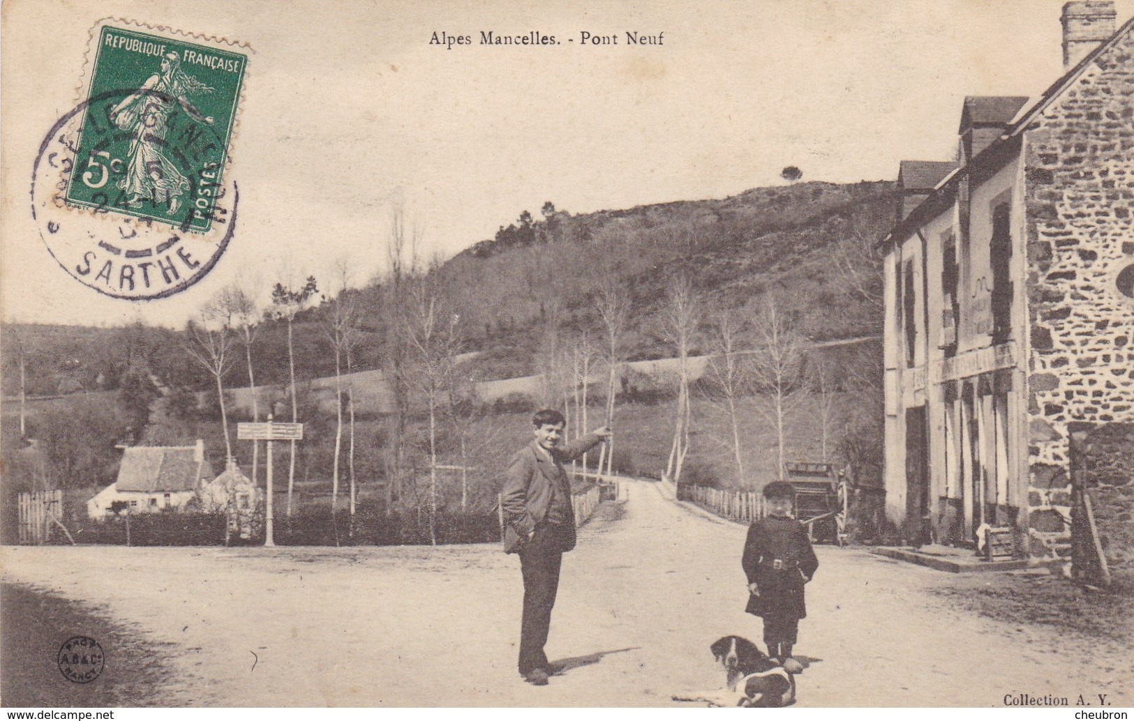 72. SOUGE LE GANELON(ENVOYE DE). CPA. ALPES MANCELLES. ANIMATION PONT NEUF. ANNÉE 1907 - Autres & Non Classés