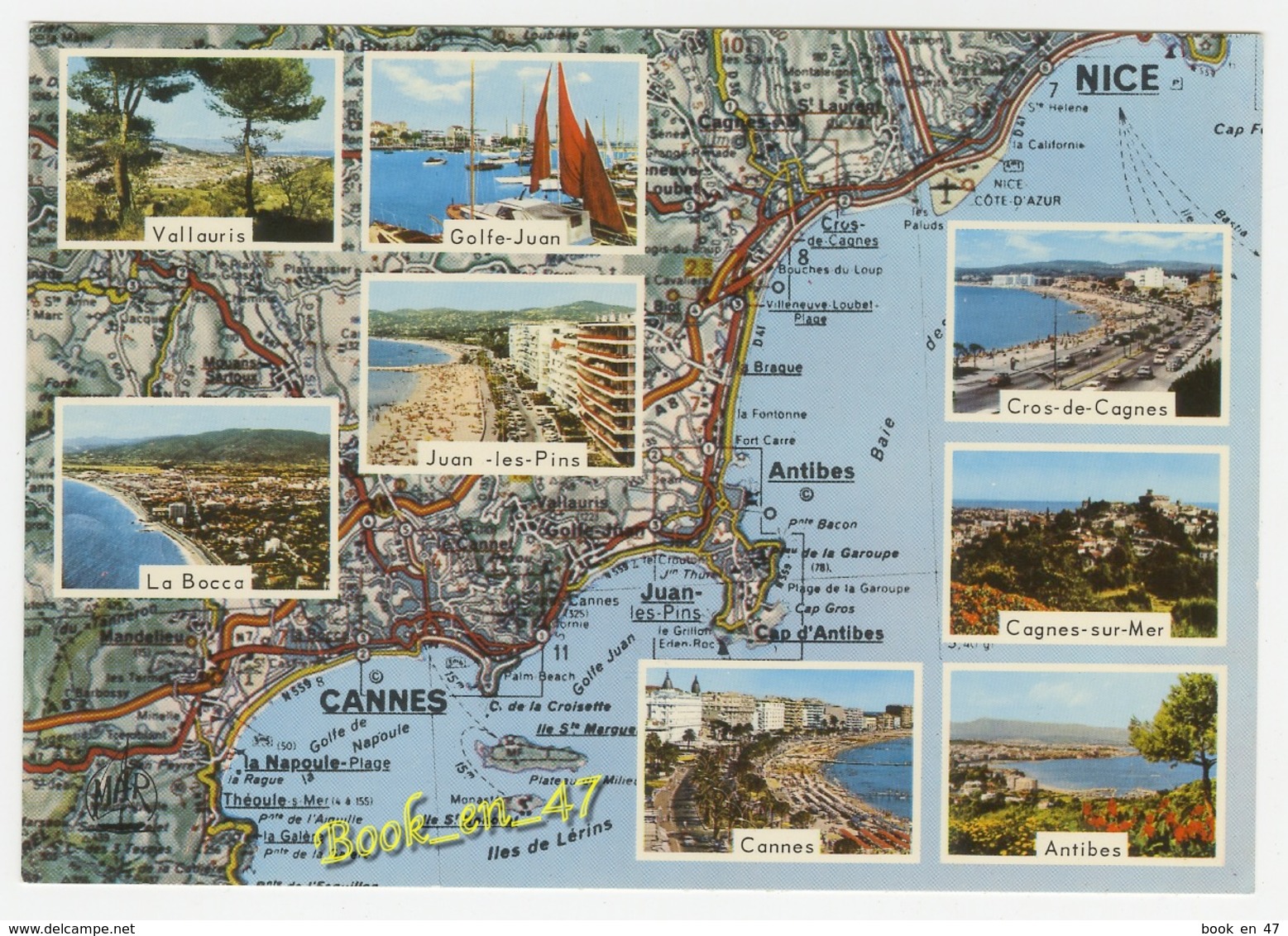 {79266} Côte D' Azur , Carte Et Multivues ; Vallauris , La Bocca ,Cagnes Sur Mer , Antibes , Cannes , Juan Les Pins - Cartes Géographiques