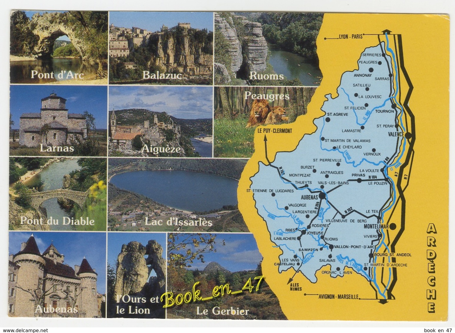 {79995} 07 Ardèche , Carte Et Multivues ; Pont D' Arc , Balazuc , Ruoms , Larnas , Aubenas , Peaugres , Aiguèze - Cartes Géographiques