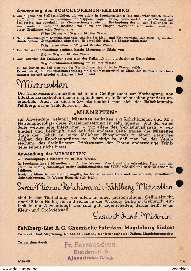 C1746 - Streu MIANIN - Werbeheft Werbung Reklame - Fahlberg List AG Chemische Fabriken Magdeburg - Werbung