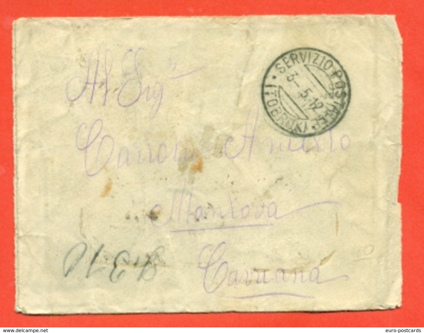 -CIRENAICA-SERVIZIO POSTALE TOBRUK-PER CAVRIANA - 3/5/1912 - Cirenaica