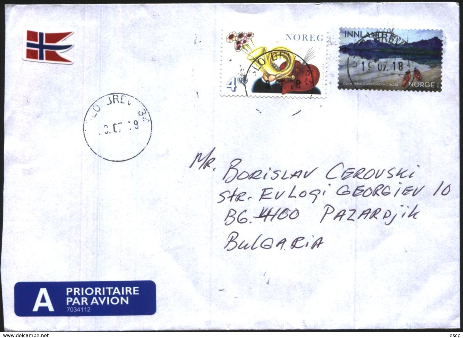 Mailed Cover With Stamps Valentine's Day 1999, Nature 2018 From Norway - Storia Postale