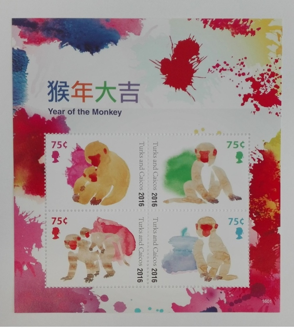 Turks And Caicos 2016** SH.1601. Year Of The Monkey MNH [18;16] - Astrologie