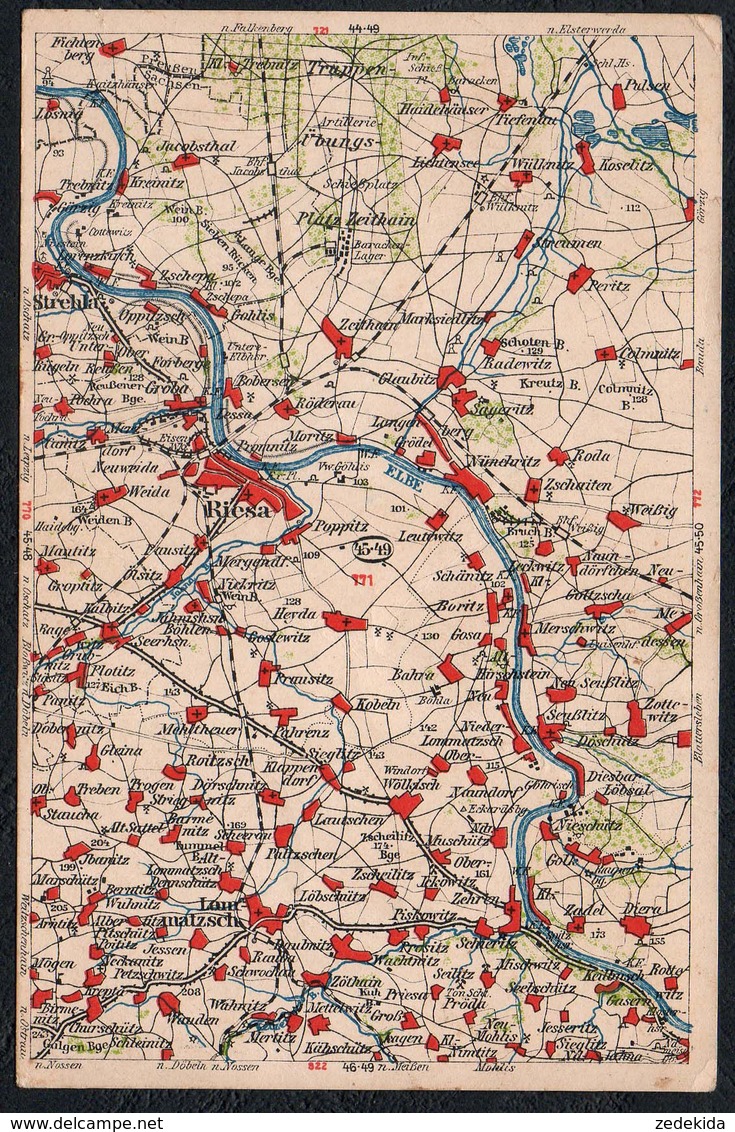 C1758 - Riesa Lommatzsch - Wona Karte - R. Hauschling Königswartha - Landkarten