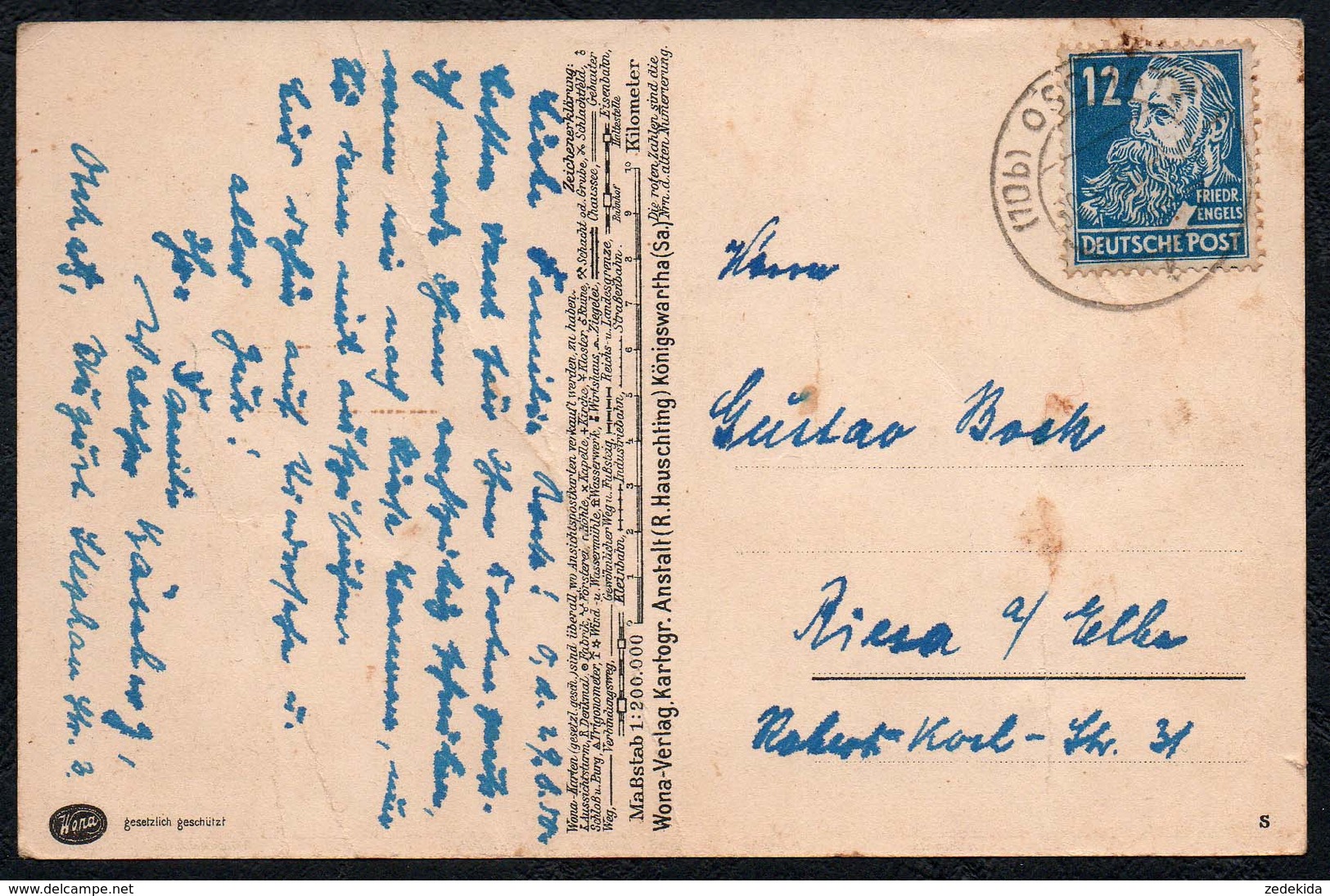 C1758 - Riesa Lommatzsch - Wona Karte - R. Hauschling Königswartha - Landkarten