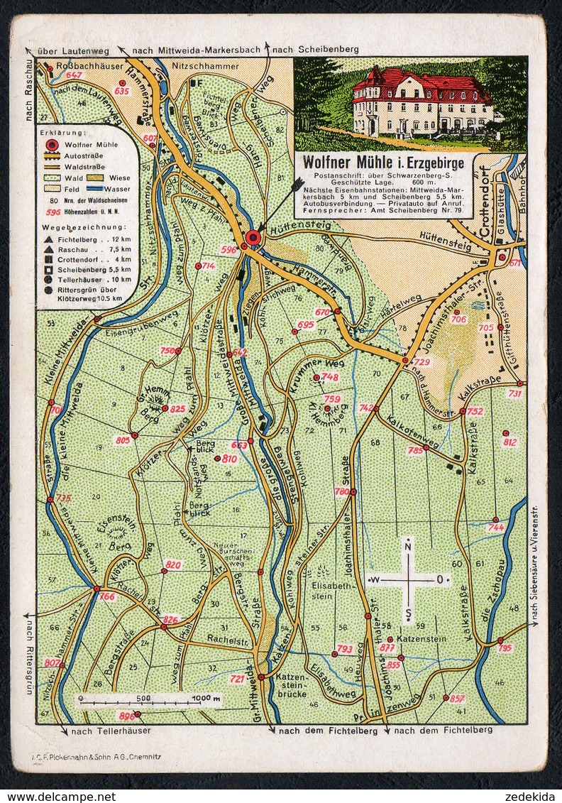 C1764 - Wolfner Mühle Erzgebirge Schwarzenberg Wanderkarte - Pickenhahn & Sohn - Otto Schmidt - Landkarten