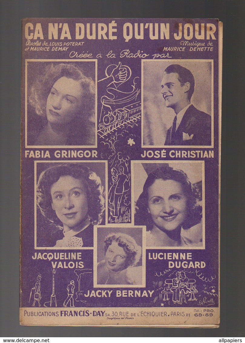 Partition Ca N'a Duré Qu'un Jour Et L'amour S'apprend Le Dimanche Musique De Yvette Horner De 1950 - Other & Unclassified