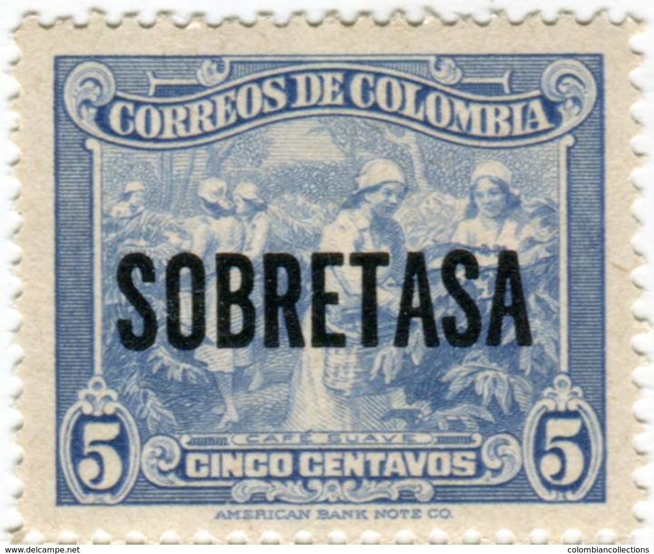 Lote MC37, Colombia, 1950, 5 C, Cafe Suave, Azul, SOBRETASA, Coffee Stamp - Colombia