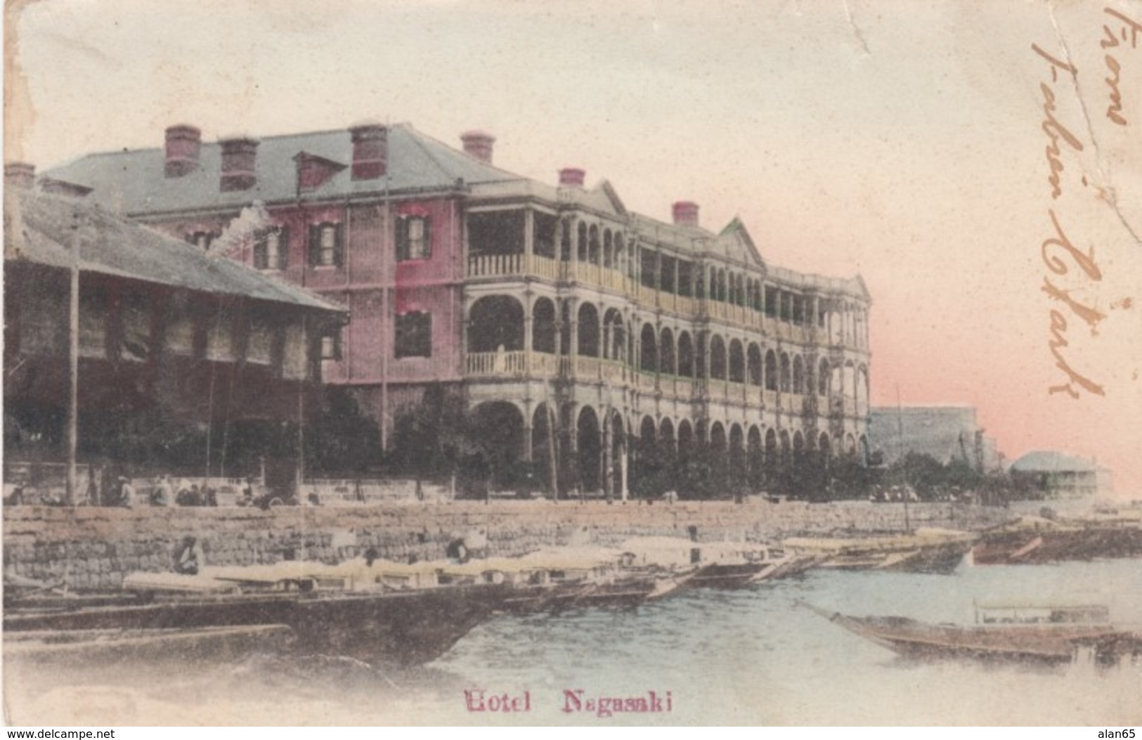 Nagasaki Japan, Hotel Nagasaki On Waterfront With Boats, Architecture C1900s Vintage Postcard - Other & Unclassified