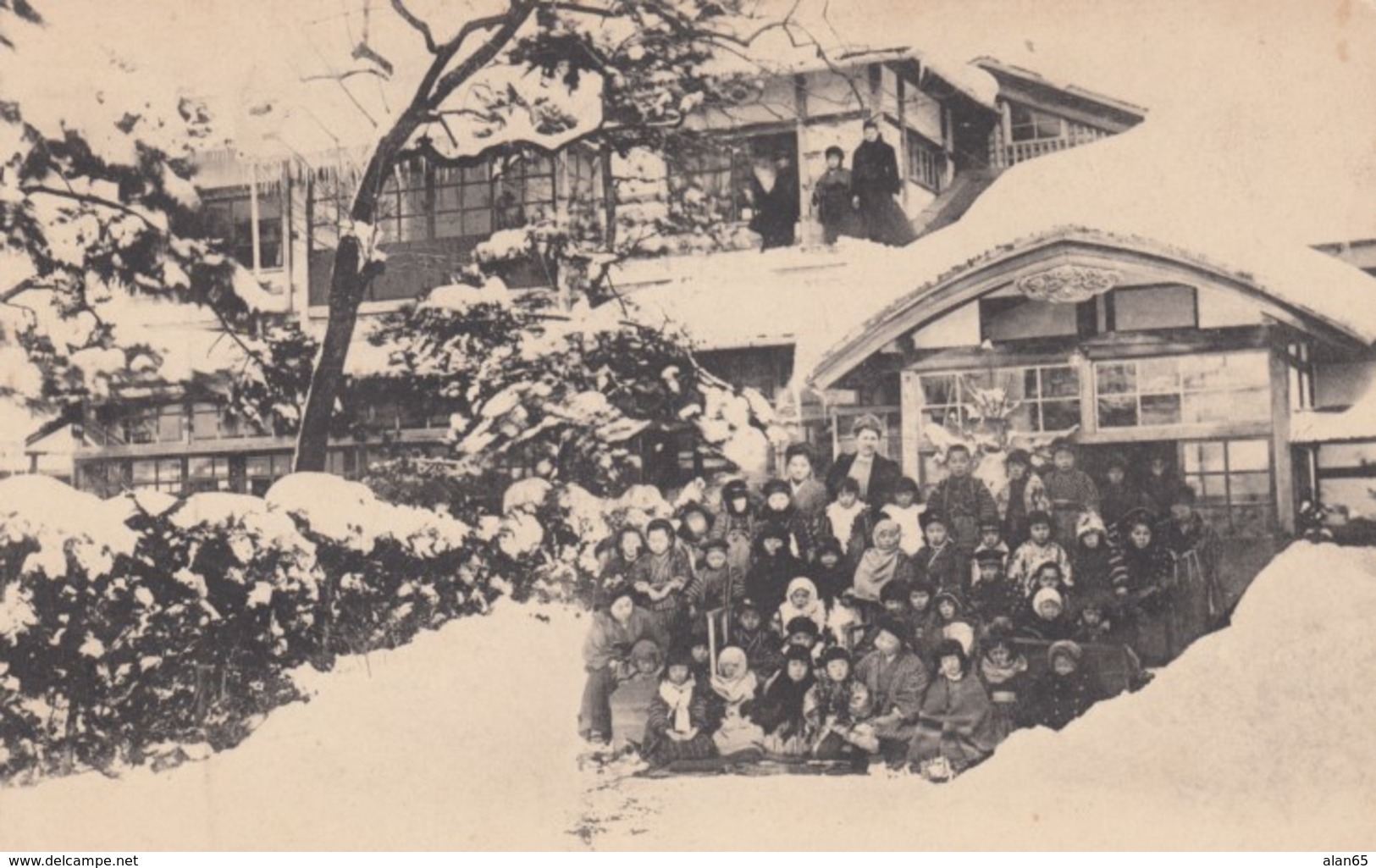 Japan, Morioka Kindergarten Class In The Snow, C1910s Vintage Postcard - Altri & Non Classificati