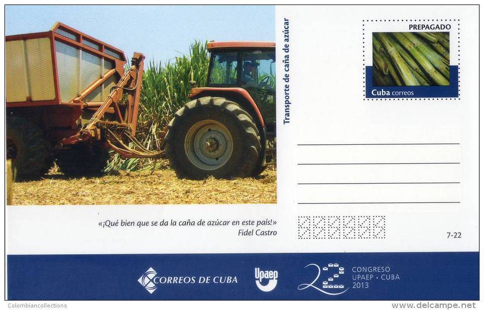 Lote TP7,  Cuba, 2013, Entero Postal, Postal Stationary, Upaep, Transporte De Caña De Azucar, Sugar Cane, Post Card - Cartes-maximum