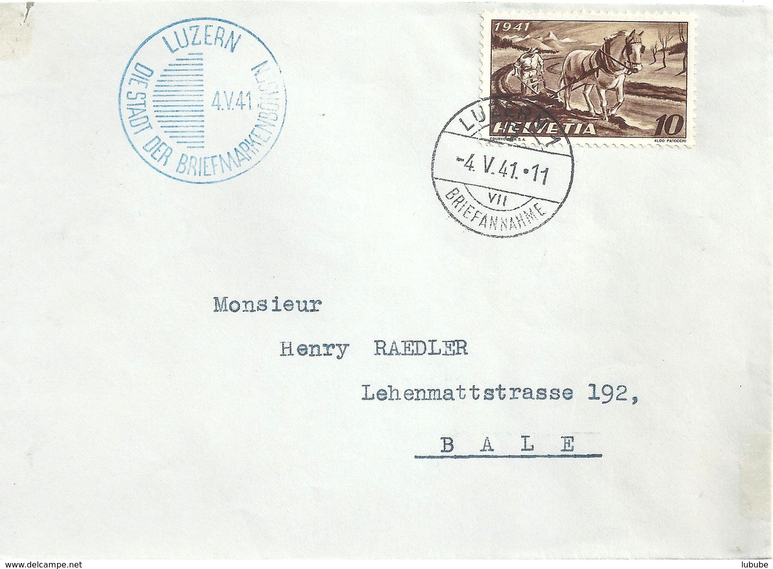 Sonderstempel  "Luzern - Die Stadt Der Briefmarkenbörsen"            1941 - Lettres & Documents