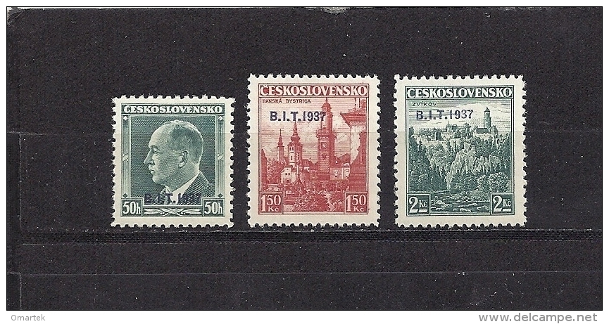 Czechoslovakia 1937 MNH ** Mi 381-383 Sc 236-238 Stamps Of 1936-37 Overprinted In B.I.T - Neufs