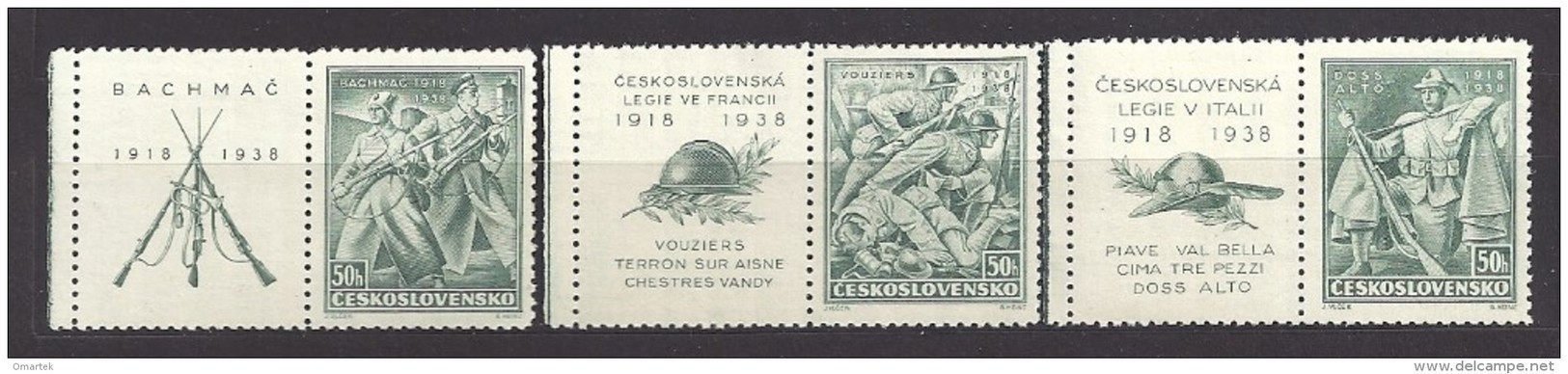 Czechoslovakia 1938 MNH ** Mi 392-394 Zf L Sc 243-245 Czechoslovakia Legions. 20.Jahrestag Der Legion. Coupons. - Neufs