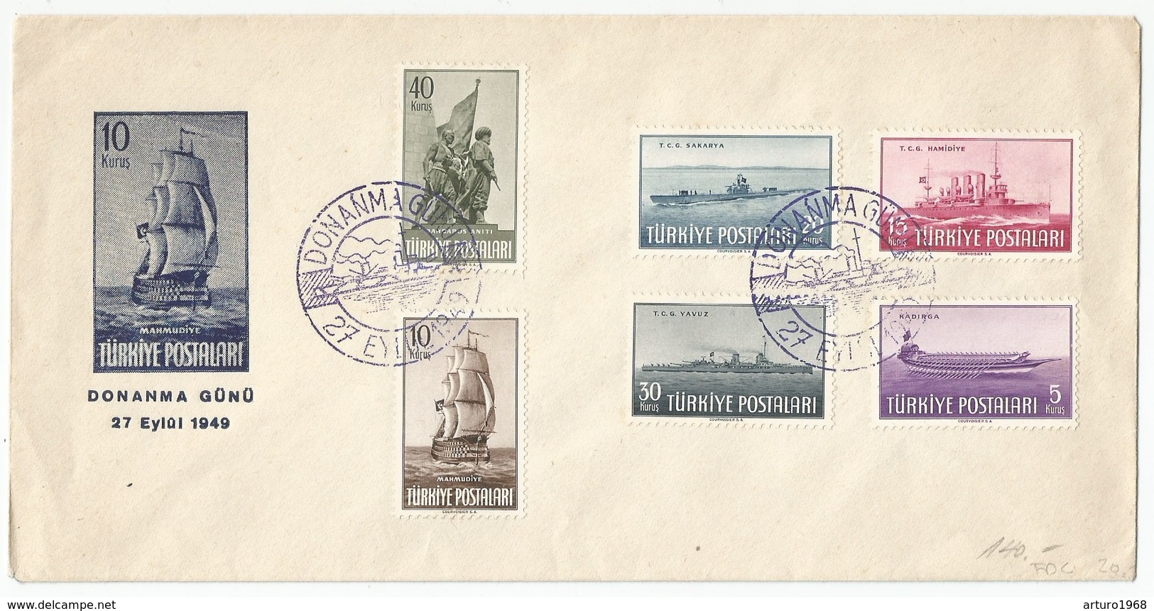 Turkey Turkiye Türkei Turquie Mi.1235/40 Complete Set Used On Cover FDC1949 Ships Boats - FDC