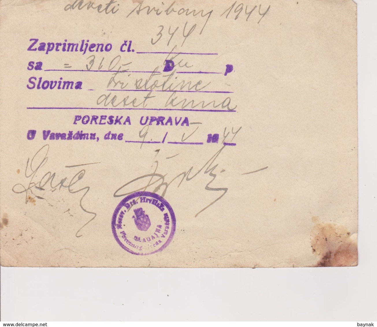 CROATIA  - KROATIEN   -  NDH,   NEZAVISNA DRZAVA HRVATSKA   ~  POREZNA KARTA  ~  STEUERKARTE, TAX CARD    ~~  1944 - Historical Documents