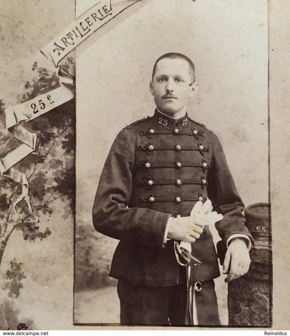 Kabinettfoto Portrait Foto Soldat Francais Artillerie 25e Chalons S/ Marne Photo G Durand (16,5x10,5cm) - Guerre, Militaire