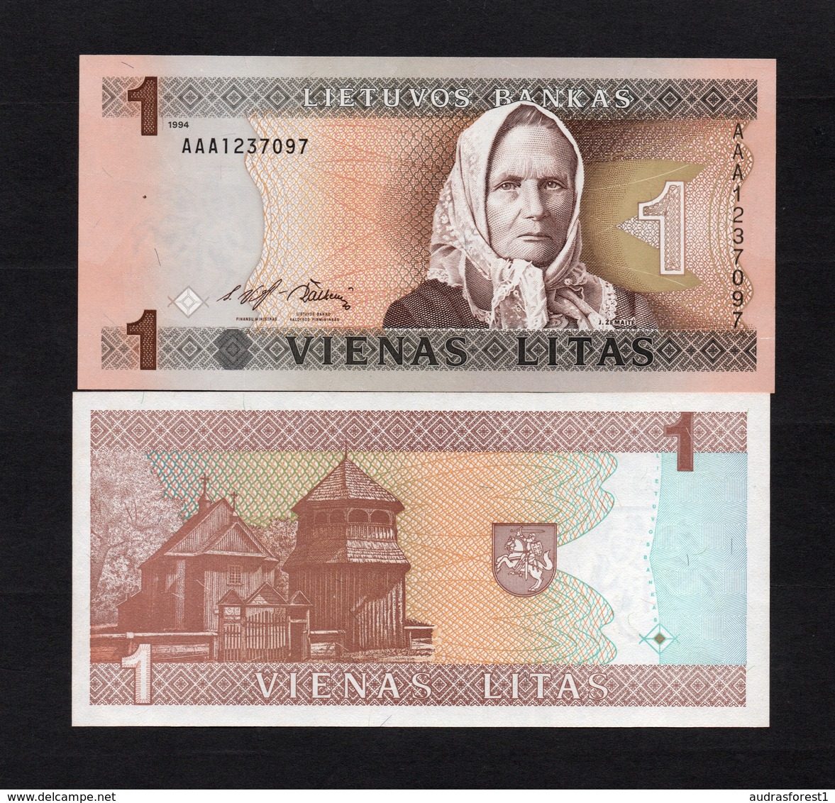 1994 AAA1237097 LITUANIE, LITUAN, LITHUANIA VIENAS LITAS UNC Very Early Printing . Image Mrs J. ŽEMAITĖ - Lithuania