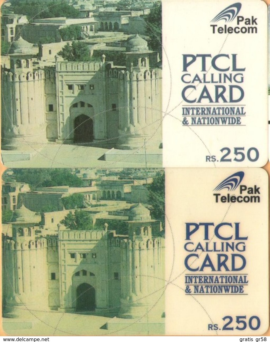 Pakistan - PTCL, PakTelecom, Lahore Fort, Two Different Cards, Remote Memory, Rs.250, Used - Pakistan