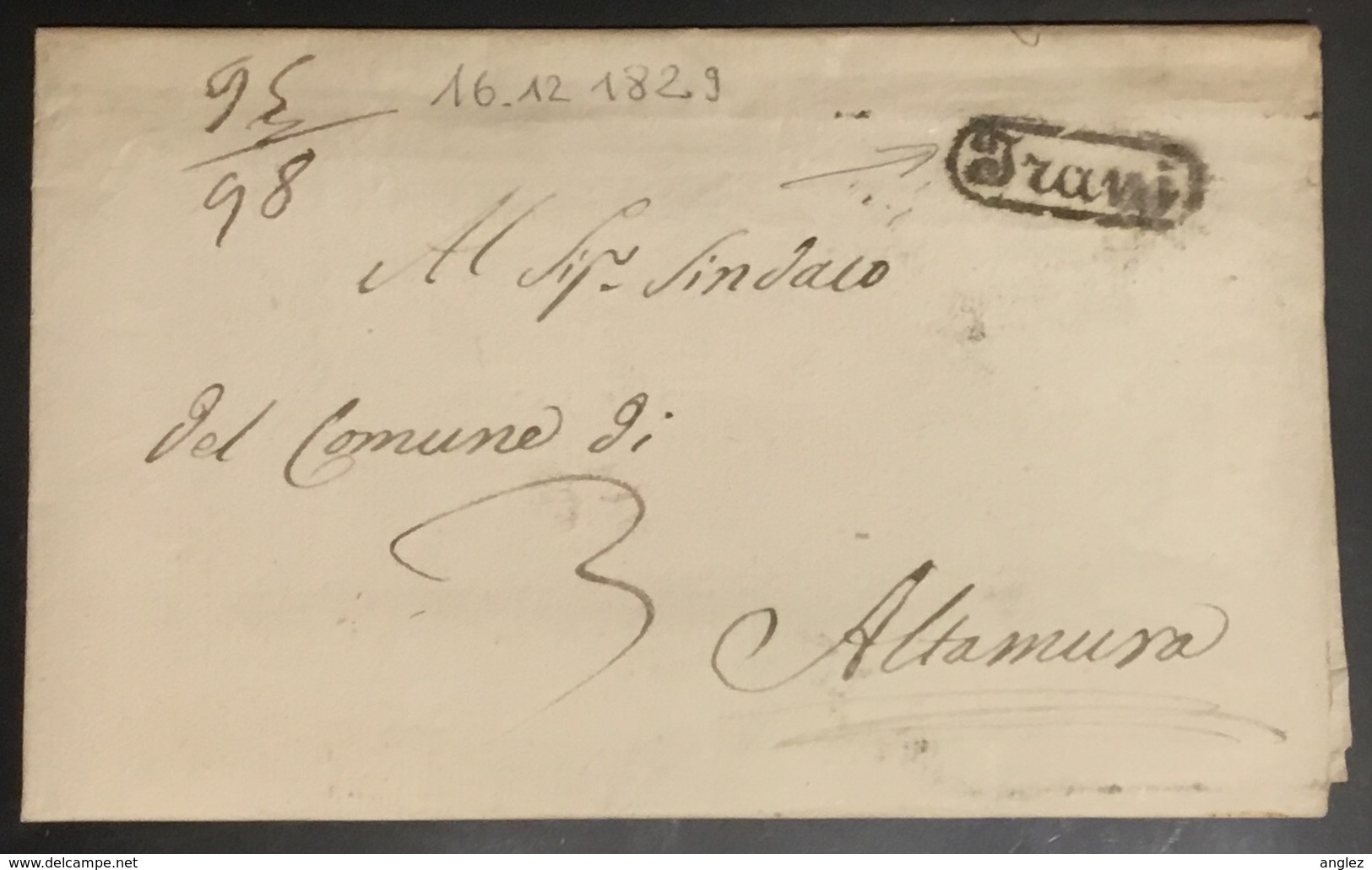 Italy - 1829 Wrapper Trani To Altamura - 1. ...-1850 Vorphilatelie