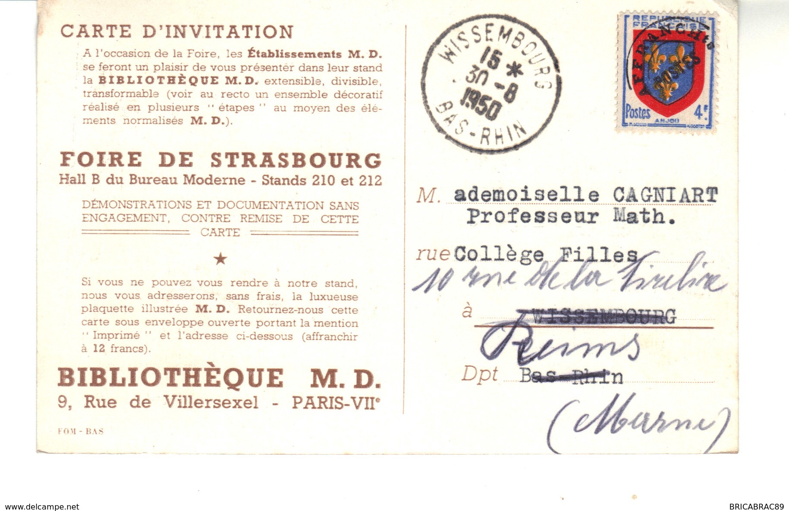 CPSM   Carte Invitation.  Foire De Strasbourg,   Publicité  Bibliothèque M.D.  Hall B Du Bureau Mode Stand 210  Et 212 - Strasbourg