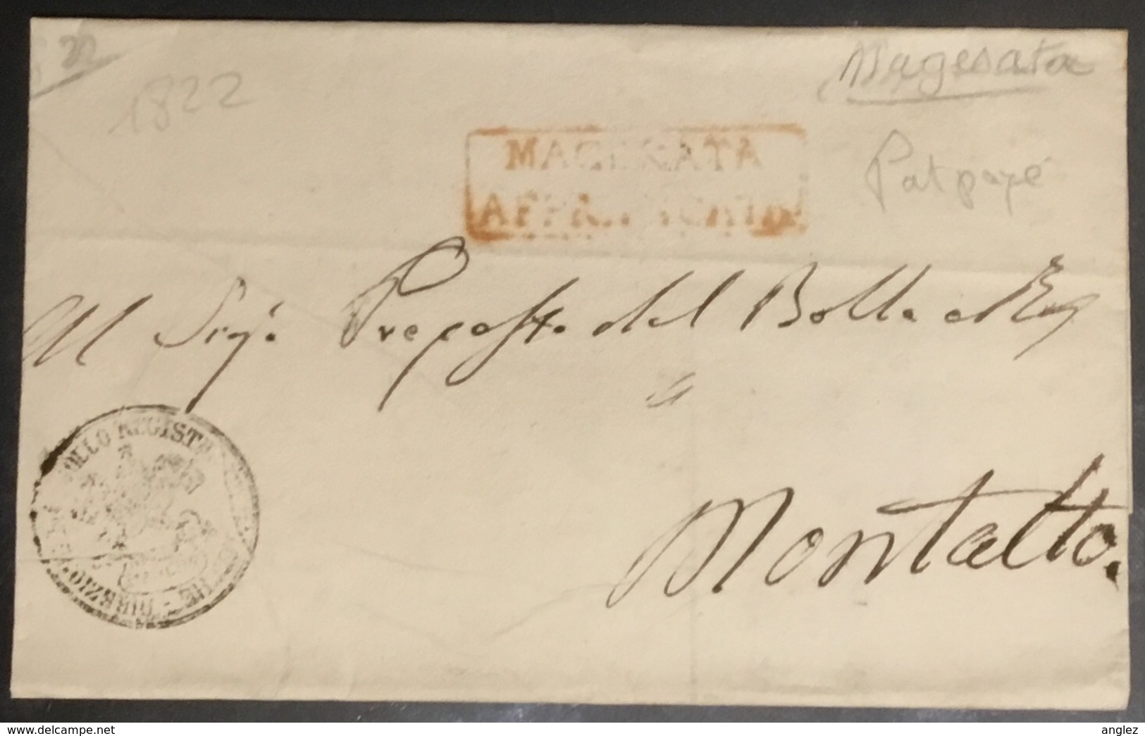 Italy - 1822 Wrapper Macerata To Montalto - 1. ...-1850 Vorphilatelie