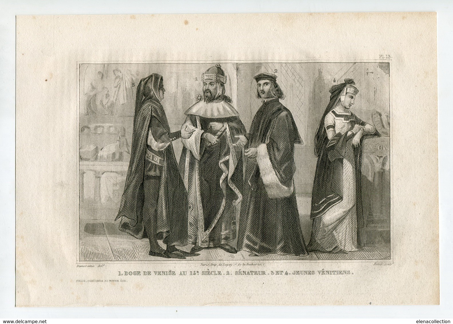 Italy Venice Doge Senator Fashion Costume Clothing Antique Engraving 1859 - Estampes & Gravures