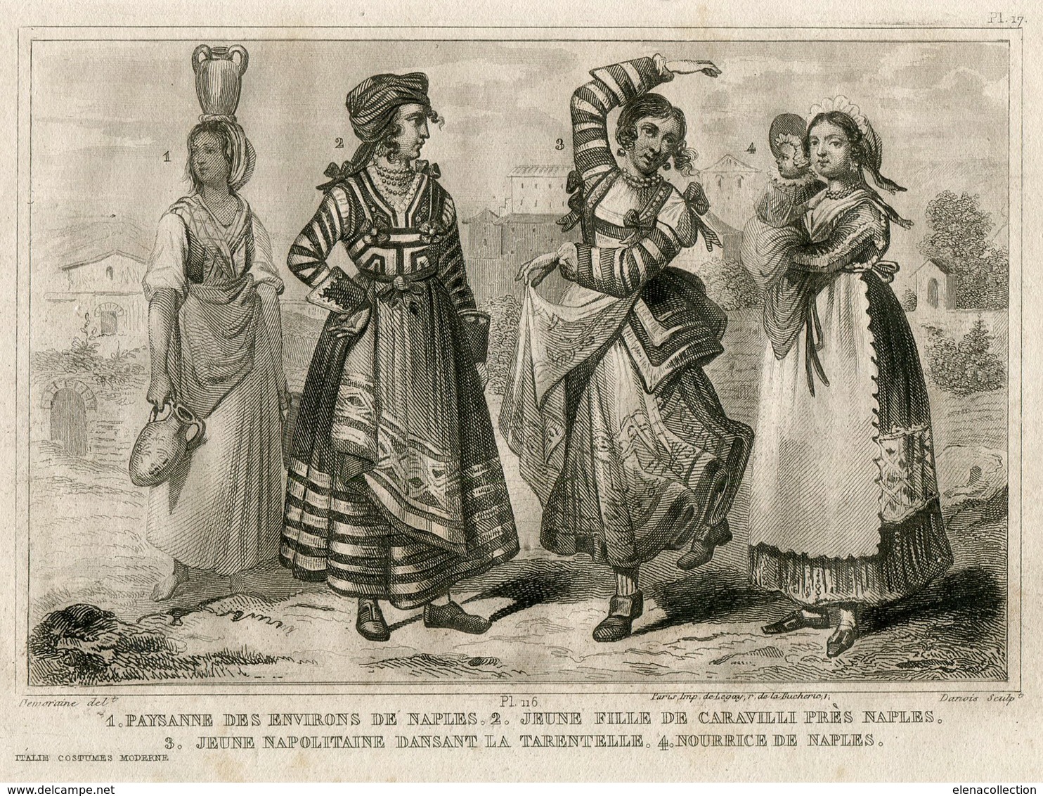 Italy Naples Neapolitan Song Dance Tarantella Fashion Costume Clothing Antique Engraving 1859 - Estampes & Gravures