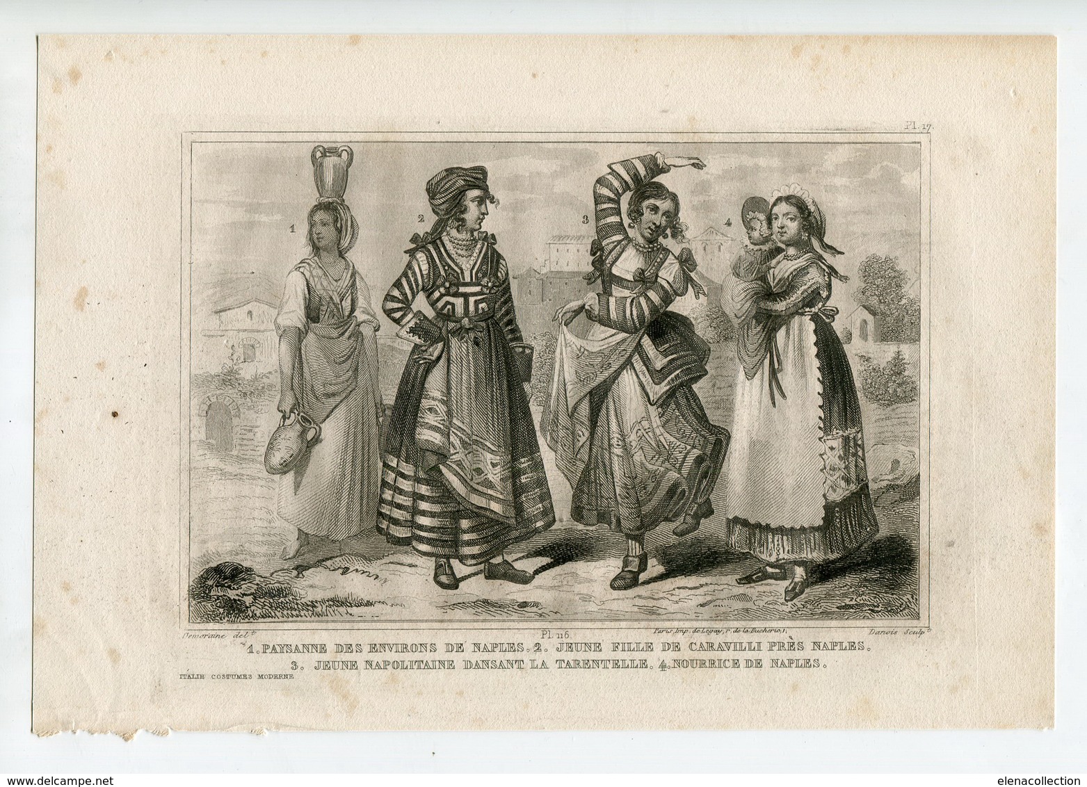 Italy Naples Neapolitan Song Dance Tarantella Fashion Costume Clothing Antique Engraving 1859 - Estampes & Gravures