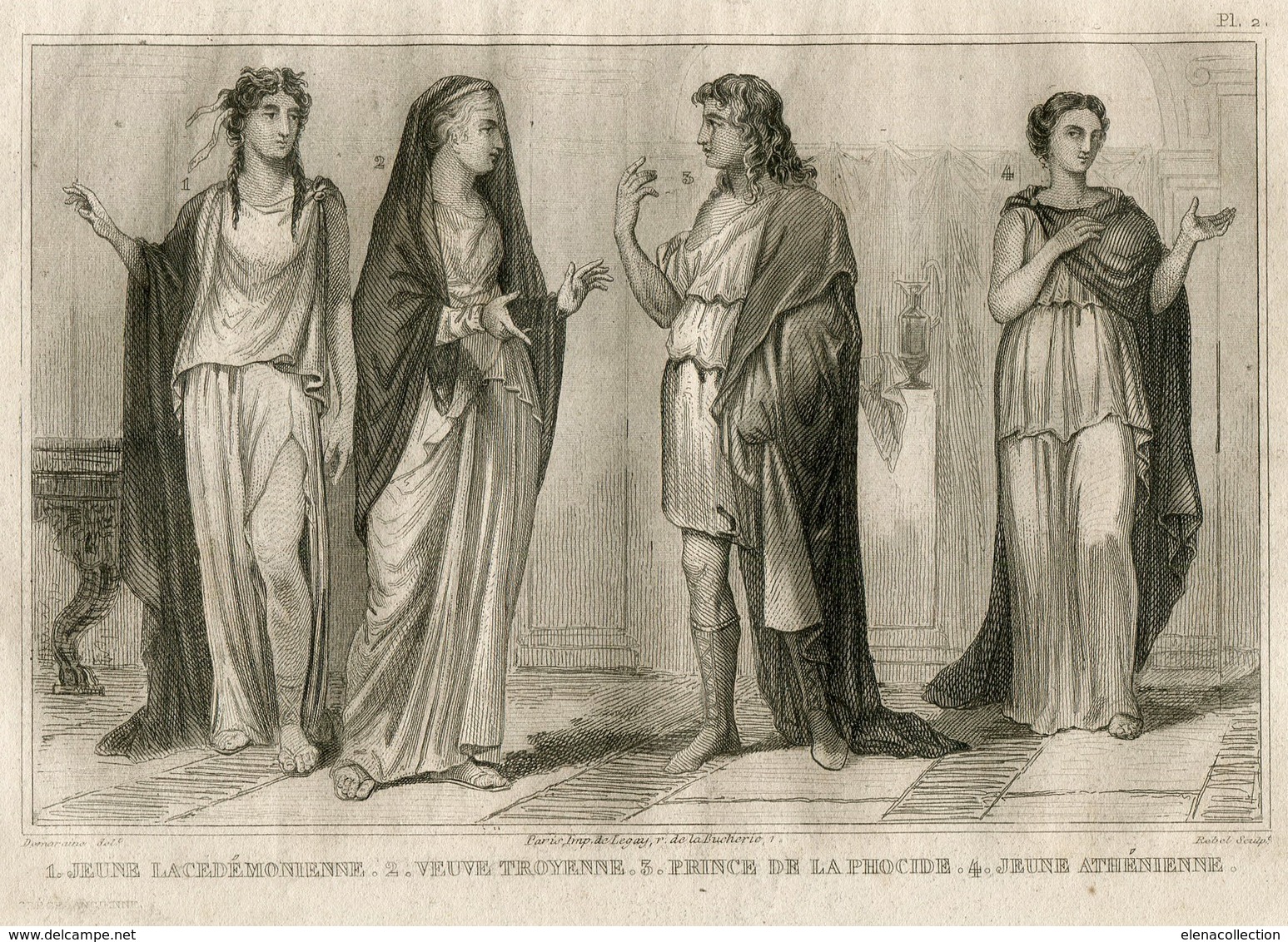Ancient Greece Antiquity Sparta Troy Athens Fashion Costume Clothing Antique Engraving 1859 - Estampes & Gravures