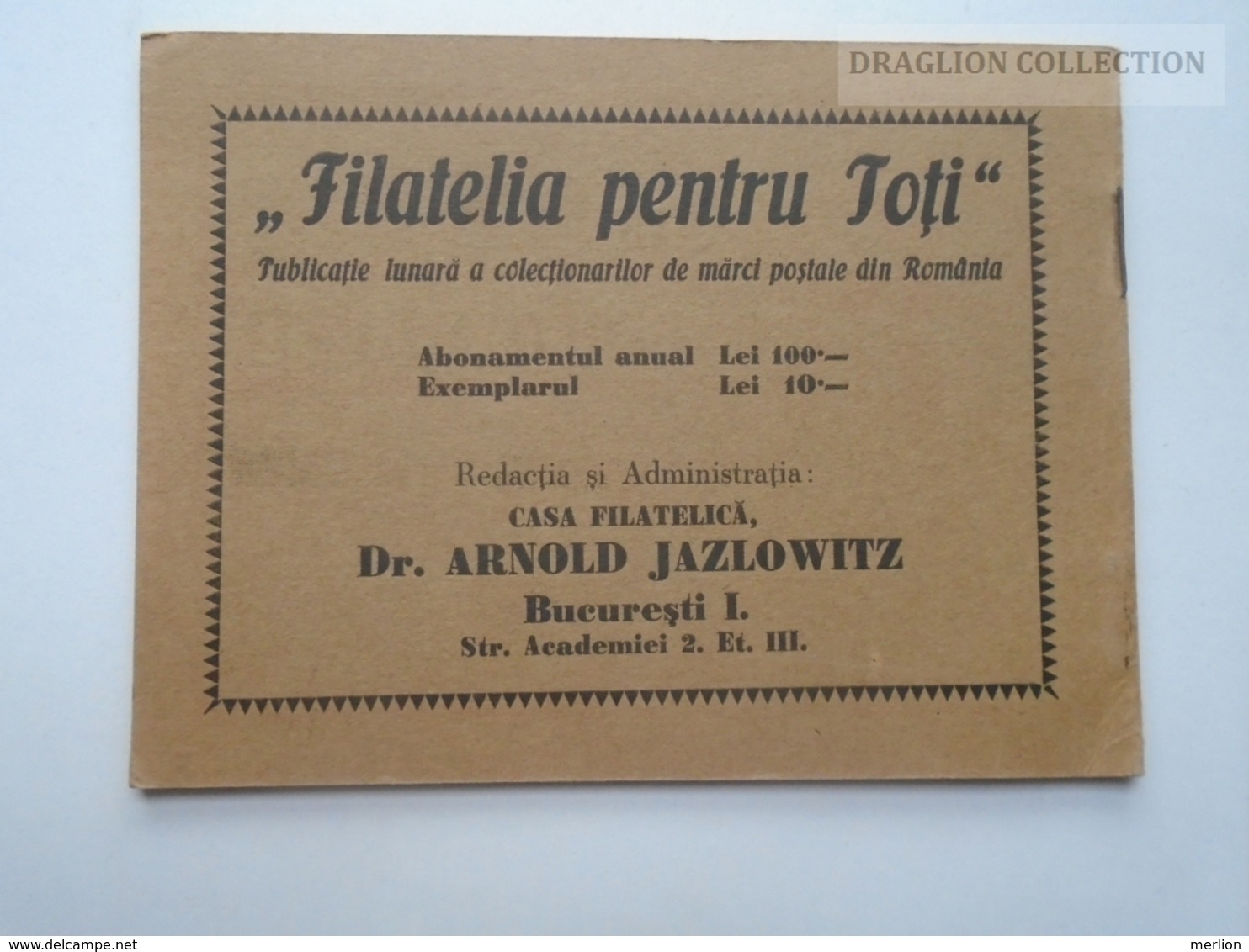 ZA157.21 Briefmarken-Auswahlheft  - Old Empty Stamp Booklet -Romania Bucuresti -Dr. Arnold Jazlowitz  Judaica - Material Und Zubehör