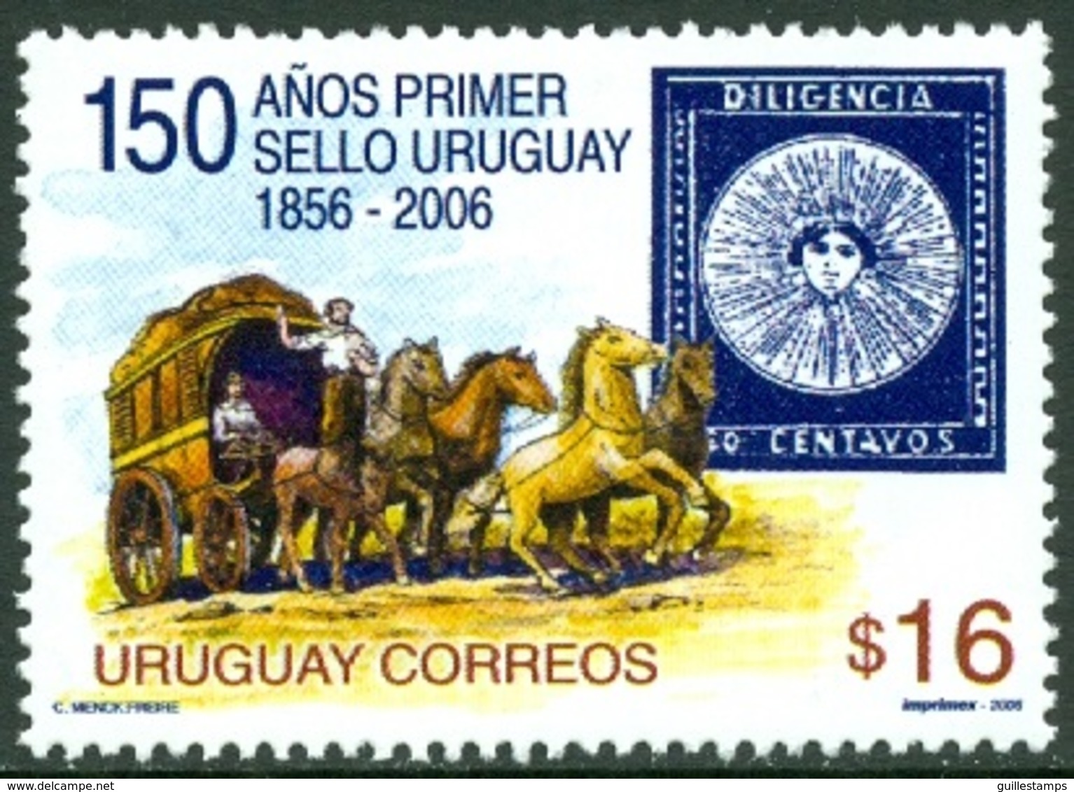 URUGUAY 2006 STAMP ANNIVERSARY, STAMP-ON-STAMP** (MNH) - Uruguay