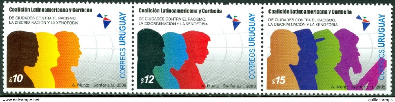 URUGUAY 2008 COALITION AGAINST DISCRIMINATION STRIP OF 3** (MNH) - Uruguay