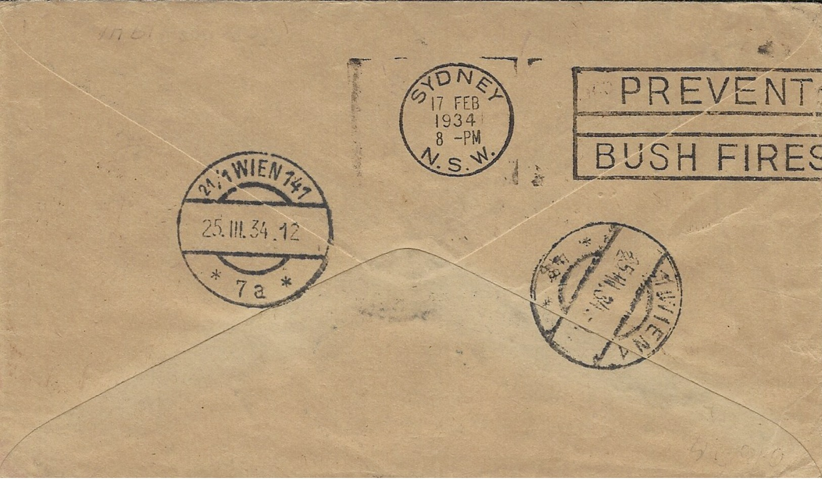 Feb. 1934-first Trans- Tasman From Auckland To Austria  Fr. 8 1/2 D With Y & T Air Mail N°5 - Posta Aerea