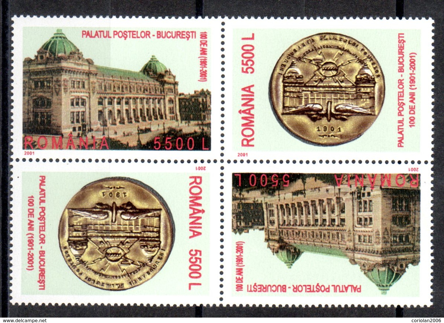 Romania 2001/ Castle Of Postes / 2x2 Val T-B - Post