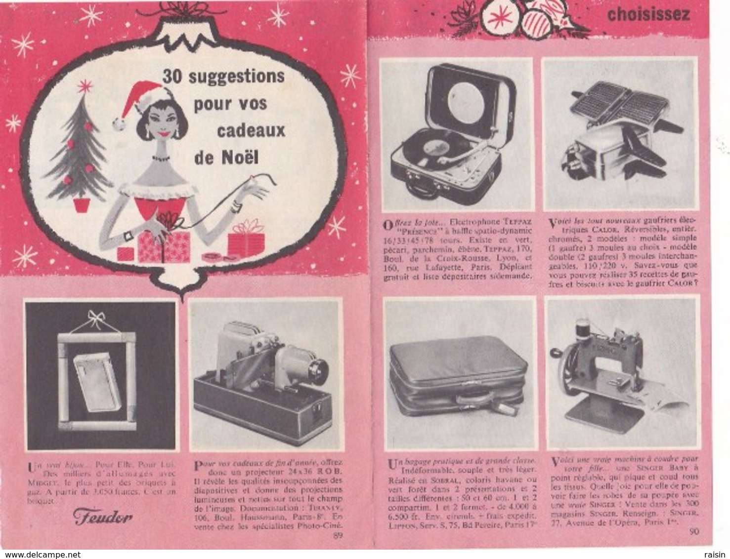 Pub.1957 Cadeaux De Noël Suggestions,Teppaz,Calor,Singer,Feudor,Pelican,Yalacta,Fumalux,Moulinex,rasoir R.B,Cibié... - Publicités